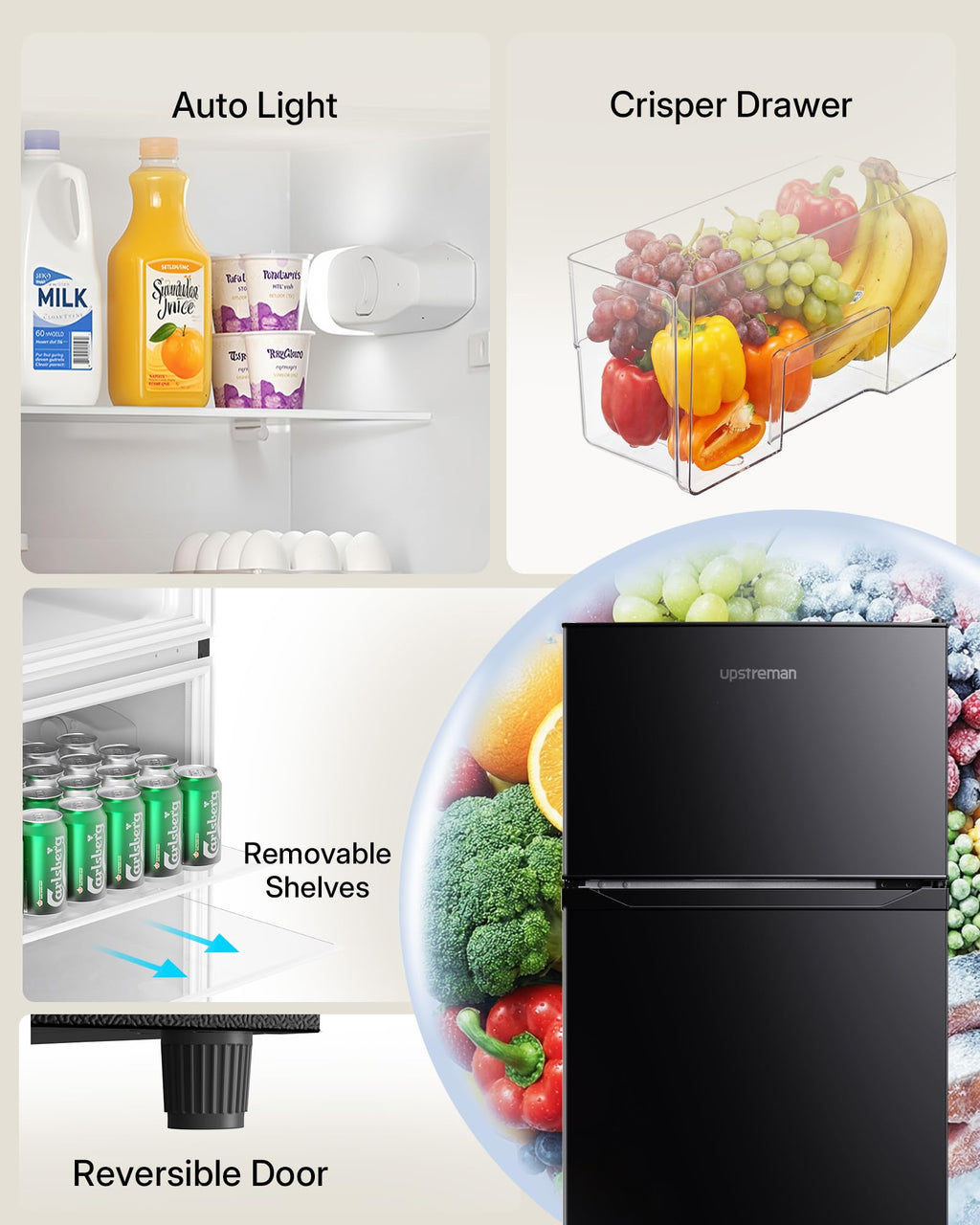 7.7 cu ft double door refrigerator with freezer compact fridge for home kitchen dorm small refrigerator