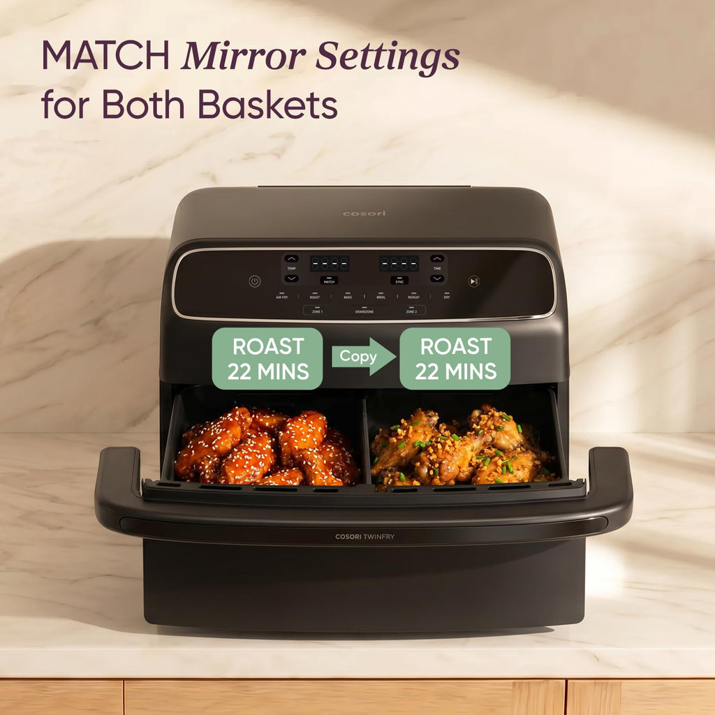TWINFRY 9 QT Double Air Fryer with Removable Divider PFAS Free Ceramic Coating for Family Meals