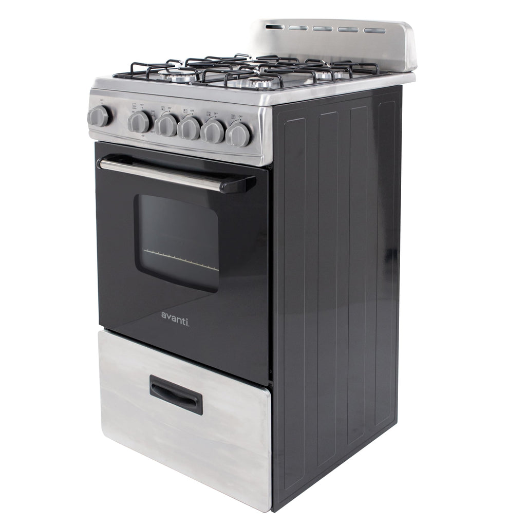 Compact gas range oven with 4 sealed burners 20 inch stainless steel kitchen cooking appliance