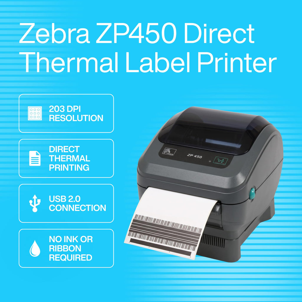 ZP450 Direct Thermal Label Barcode Printer with USB Serial and Parallel Connectivity for Shipping Labels