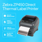 ZP450 Direct Thermal Label Barcode Printer with USB Serial and Parallel Connectivity for Shipping Labels