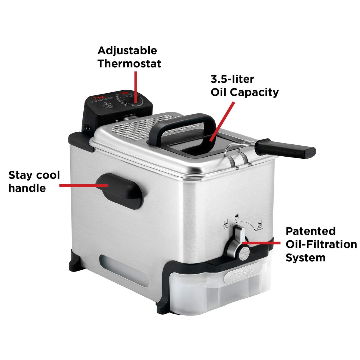 Deep Fryer with Basket 3.5L 1700W Oil Filtration Temperature Control Easy Clean Home Kitchen