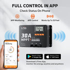 12V 24V 30A MPPT Solar Charge Controller with Bluetooth and LCD Display for Solar Panel System