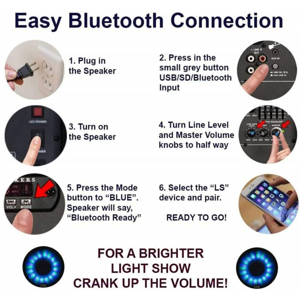 1000W Bluetooth PA Speaker with LED Lights Microphone and Stand Portable Wireless Sound System
