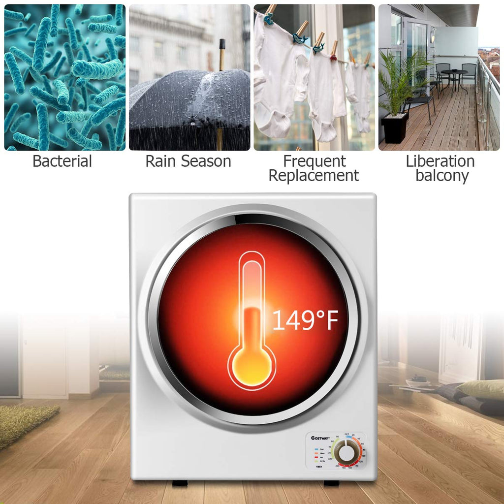 Small 1.5 Cu Ft Portable Clothes Dryer 850W Compact Laundry Dryer for Apartment RV Dorm White
