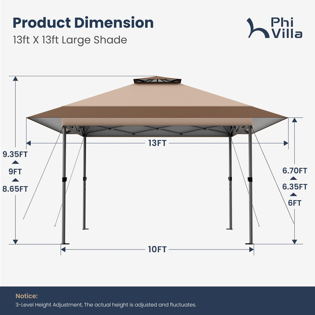 13x13 Pop Up Canopy Tent Instant Outdoor Easy One Push Portable Sun Shelter for Camping Patio