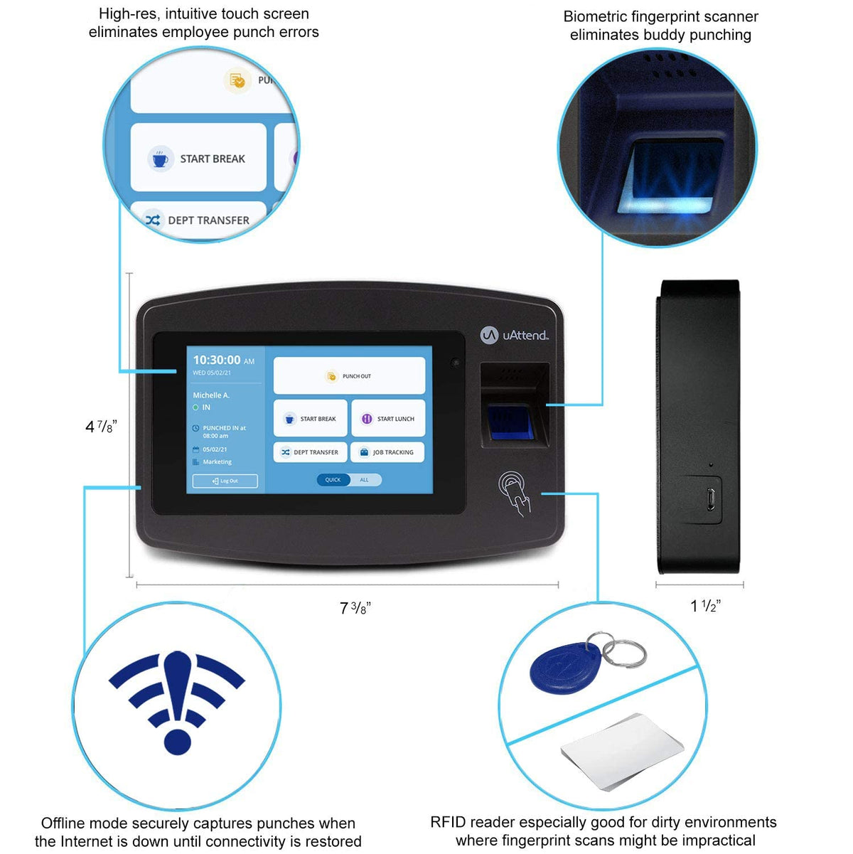 JR2000 Biometric Fingerprint RFID PIN Time Clock Small Business Cloud Attendance System Optional Payroll