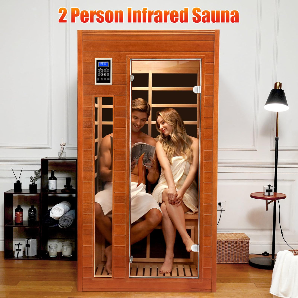 1 to 2 Person Infrared Dry Heat Sauna with Red Light Therapy Bluetooth 7 Color Light 40 x 36 x 73 in Brown