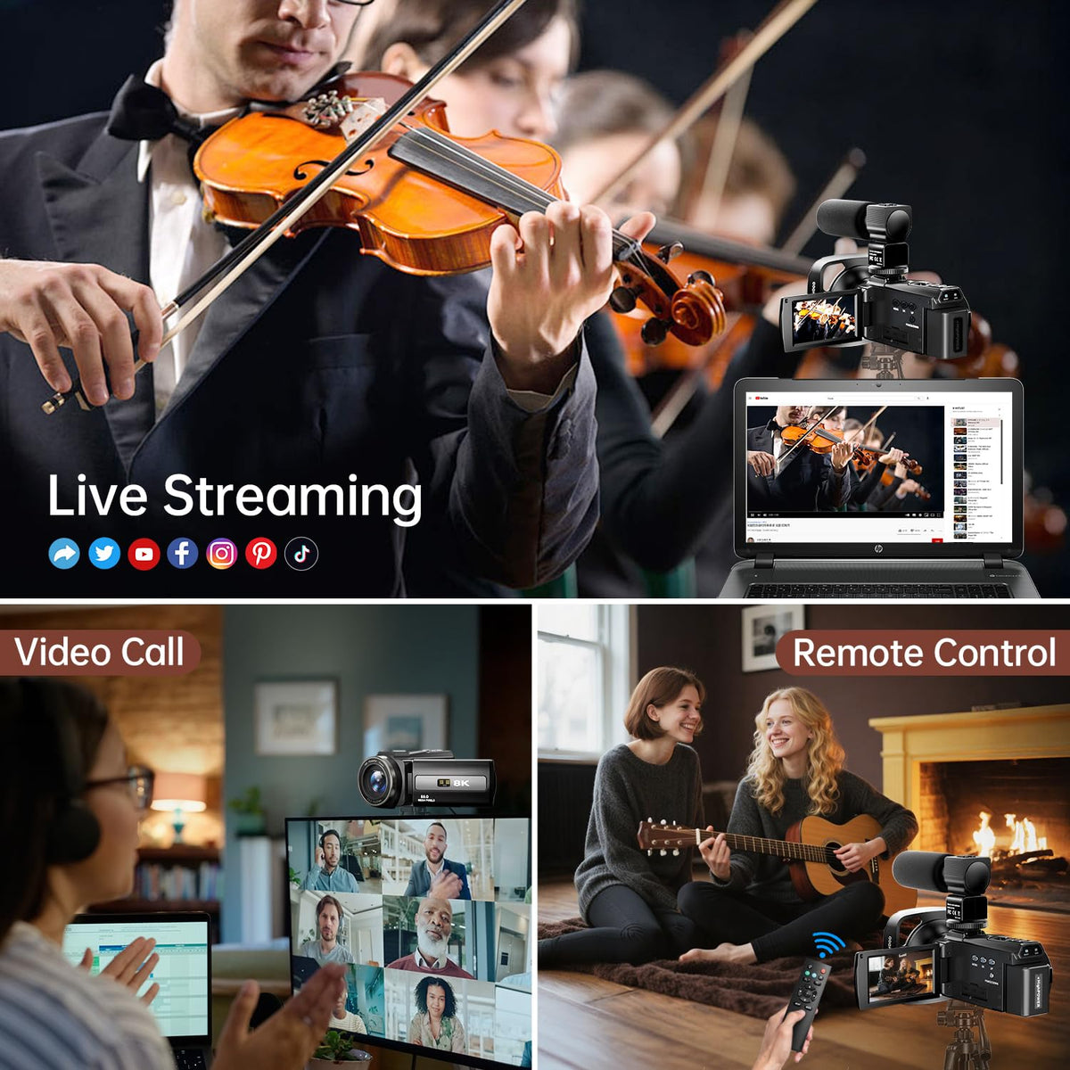 8K Video Camera 88MP WiFi Vlogging for YouTube 18X Zoom IR Night Vision 3.0 Touch Screen Mic Stabilizer Remote