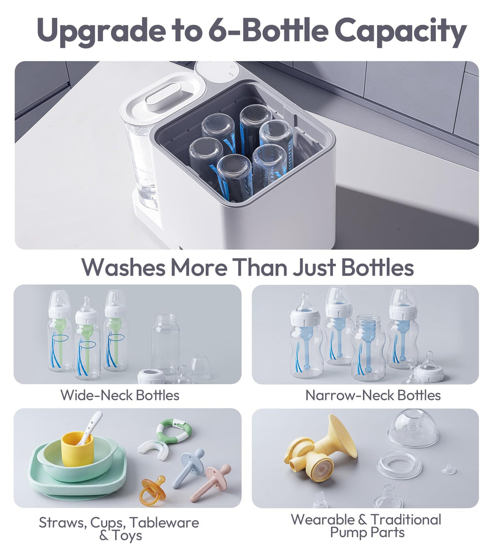 Large Baby Bottle Washer Sterilizer and Dryer Machine Holds 6 Bottles Easy to Clean and Use