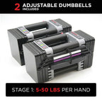 Elite EXP 90 Adjustable Dumbbells Stage 1 Set of 2 5 lb to 50 lb Home Gym Strength Training