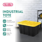 Industrial storage tote with lids for garage 27 gallon 12 pack stackable plastic storage bin