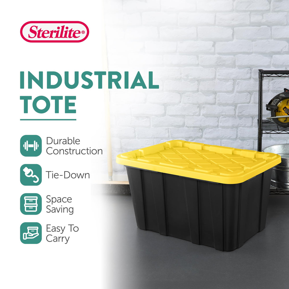 Industrial storage tote with lids for garage 27 gallon 12 pack stackable plastic storage bin