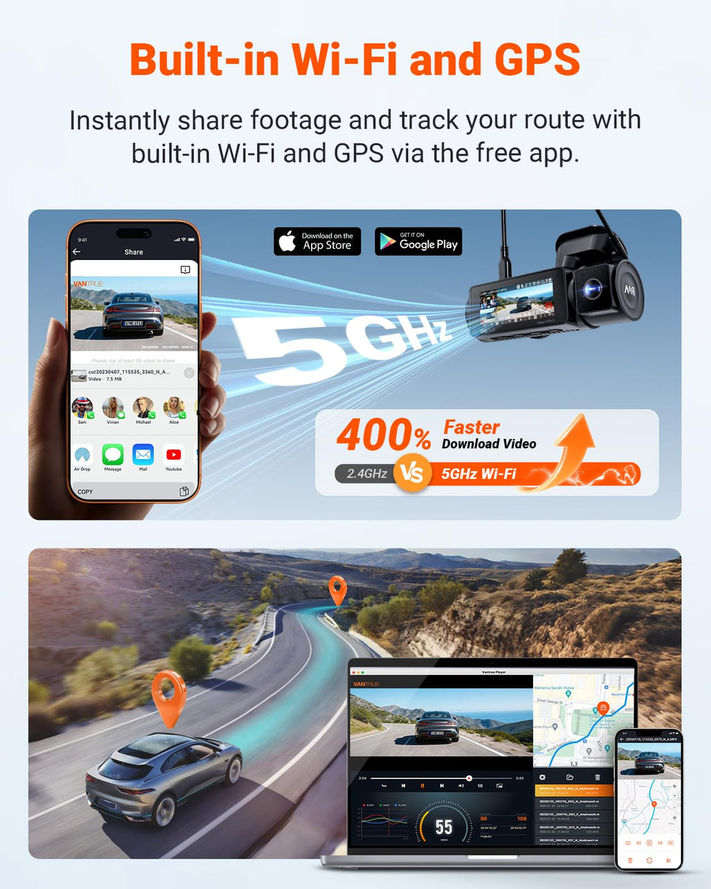 N4 Pro S 4K 3 Channel Dash Cam Triple STARVIS 2 HDR Car Camera with GPS WiFi Night Vision for Cars Trucks