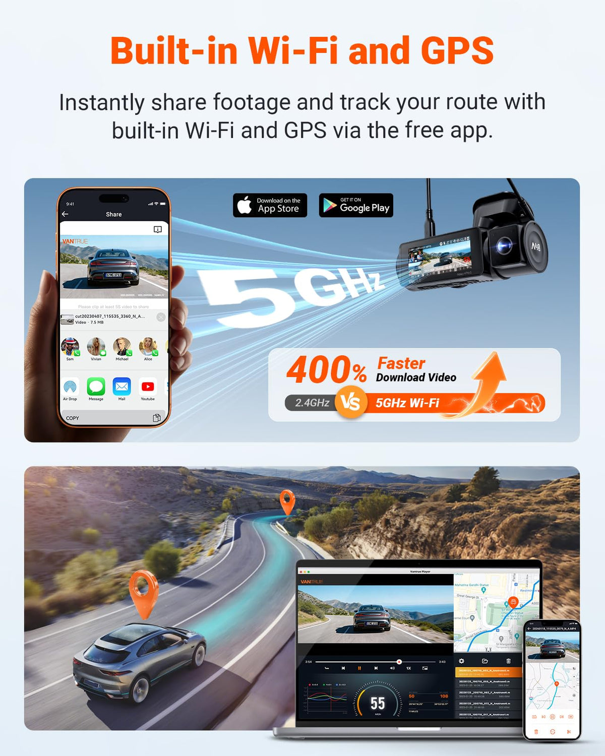 N4 Pro S 4K 3 Channel Dash Cam Triple STARVIS 2 HDR Car Camera with GPS WiFi Night Vision for Cars Trucks
