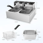 Commercial Deep Fryer 3400W Electric Fryer with 2x6.35QT Baskets Dual Basket for Restaurant Kitchen Use