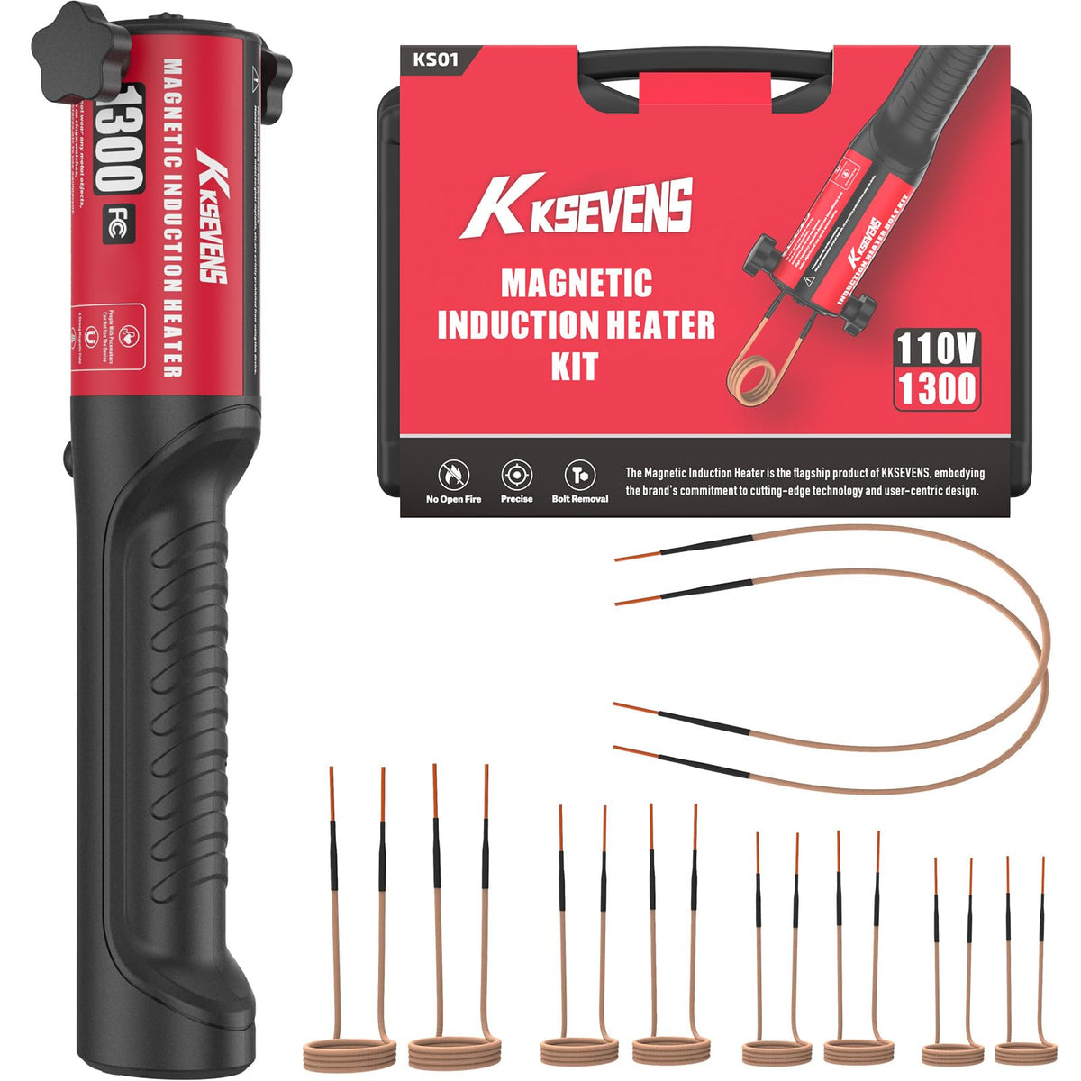 Induction Heater Bolt 1300W 110V Removal Tool Kit with 10 Coils for Rusty Screw Removing Red