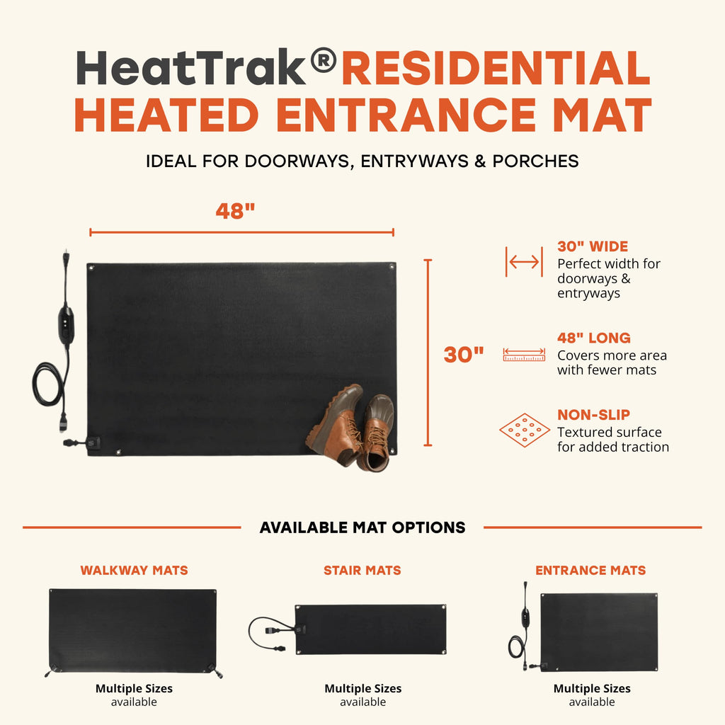 Heated Snow Melting Mat for Entrances Outdoor No Slip Heating Entrance Mat with GFCI Power Cord 30 x 48