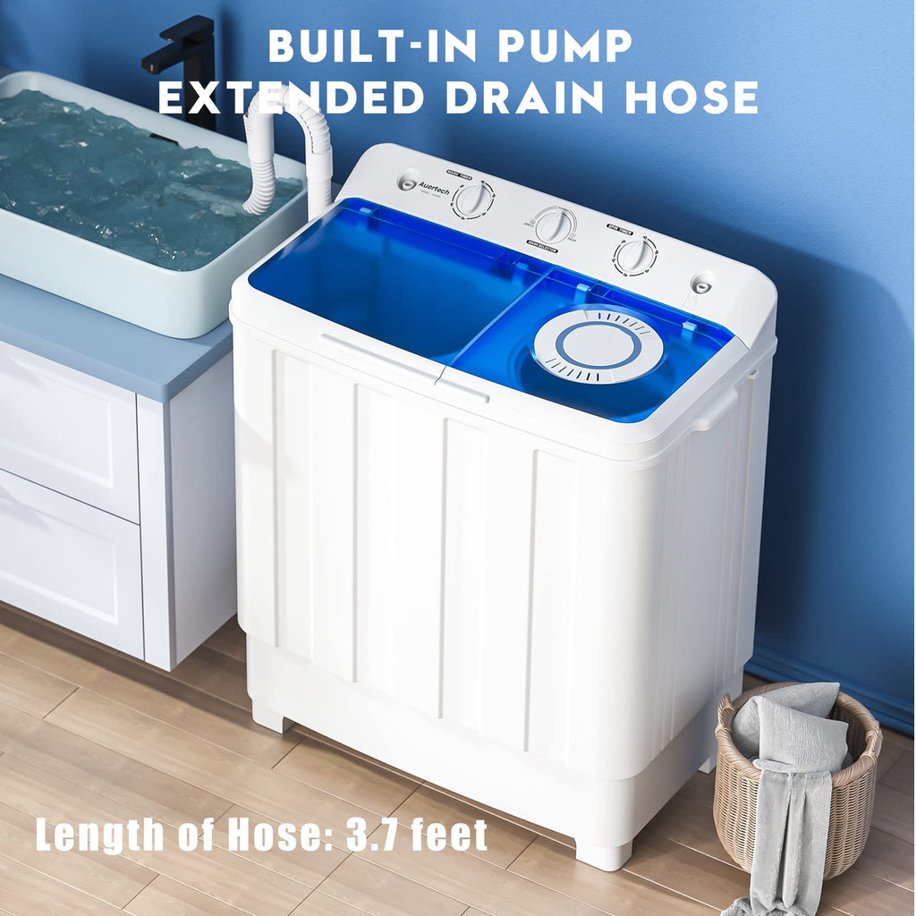 Portable 28lbs Twin Tub Washer with Drain Pump Semi automatic 18lbs Washer 10lbs Spinner Combo for Dorms RVs