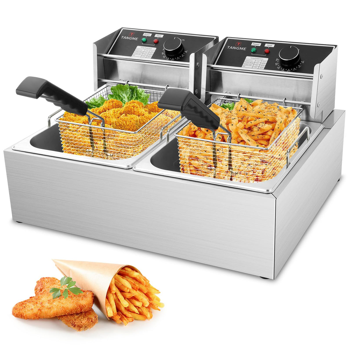 Commercial Deep Fryer 3400W Electric Fryer with 2x6.35QT Baskets Dual Basket for Restaurant Kitchen Use