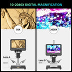 AD246S-M 3 Lens 2160P HDMI Digital Microscope 2000x Magnification for Adults Soldering Repair