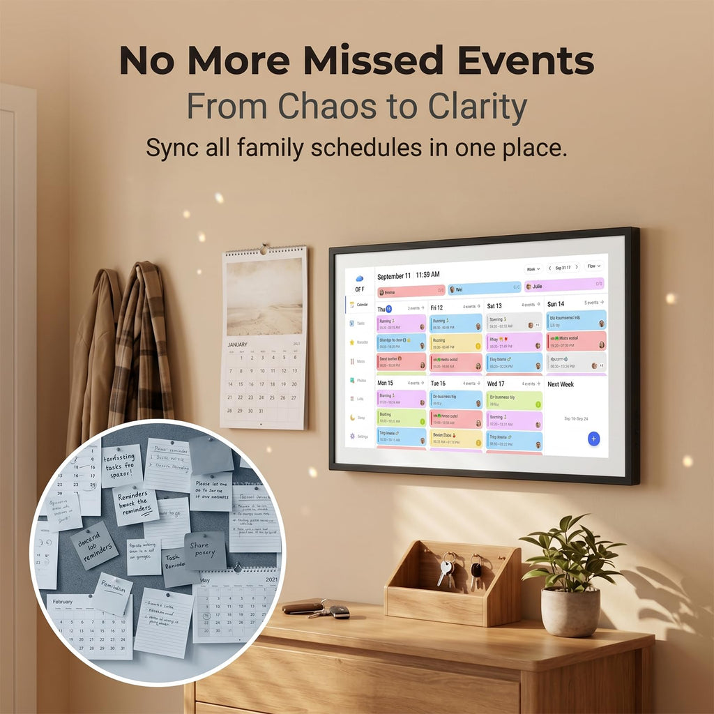 15.6 Inch Digital Calendar 1920x1080 Full HD Touchscreen Chore Chart Meal Planner Wall Mount Black White