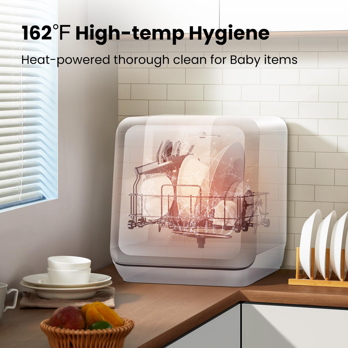 Countertop portable dishwasher 6L built in water tank 7 programs UV hygiene auto door open for apartments RVs