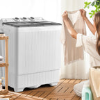 Portable Twin Tub Washing Machine 26lbs 18lbs Washer 8lbs Spinner Timer Knobs Drain Pump Compact Grey White