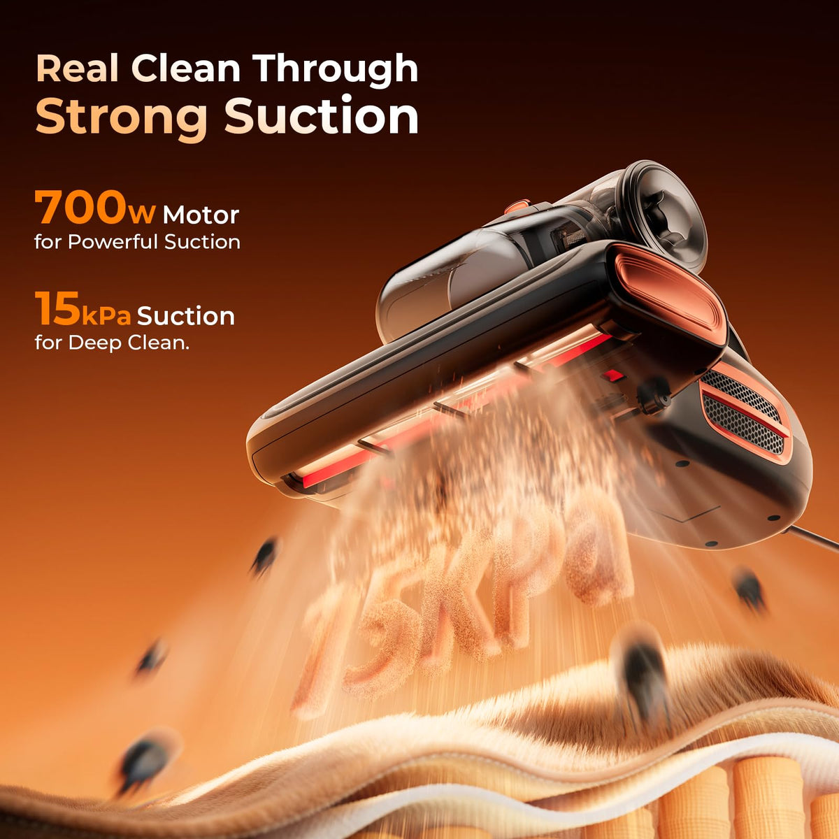Powerful T600 Bed Mattress Vacuum Cleaner with UVC Light 15Kpa Suction 700W for Deep Home Cleaning