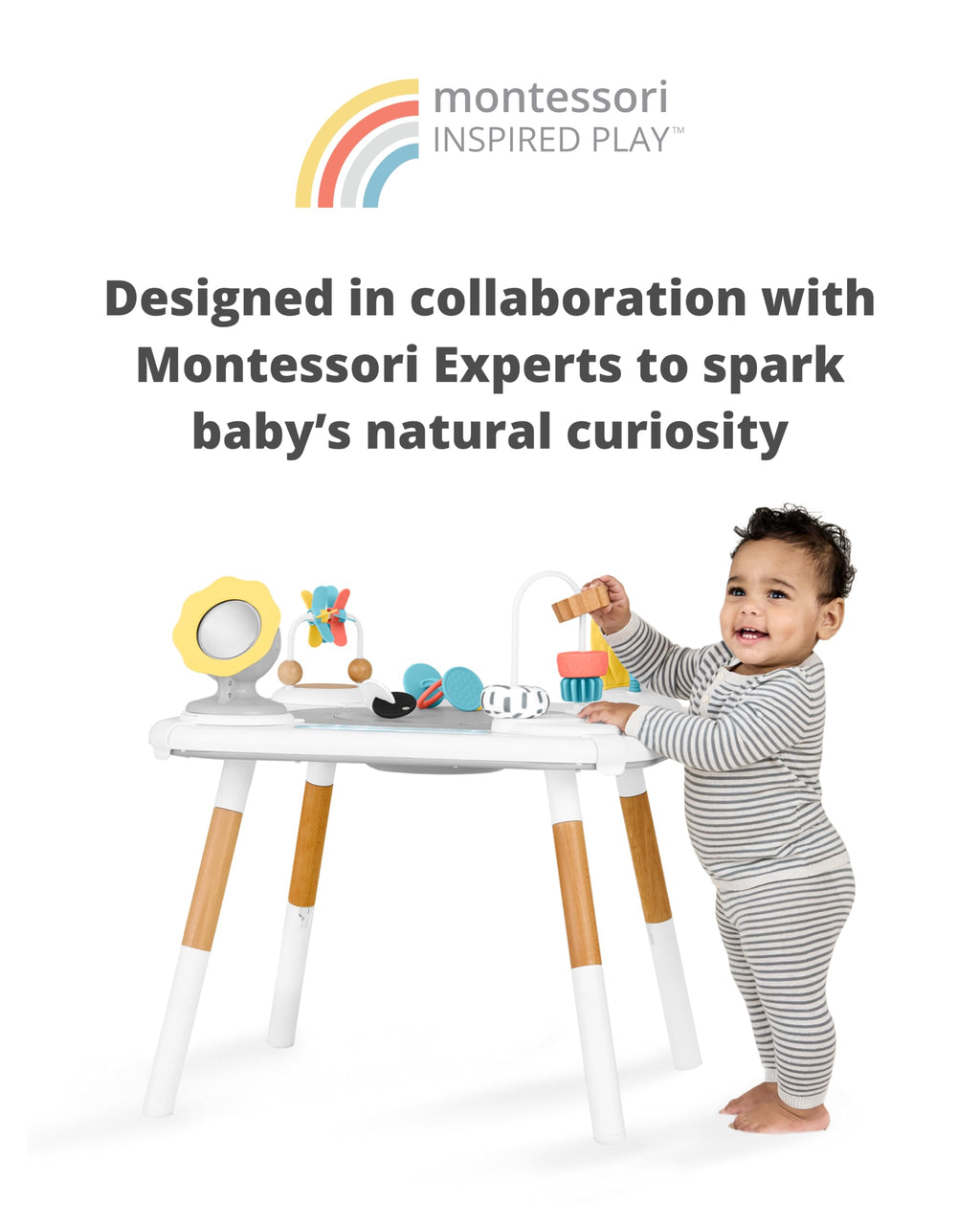 Discoverosity Montessori Inspired 3 Stage Activity Center Play Table Baby 4m+ with Mirror Rattles Teethers