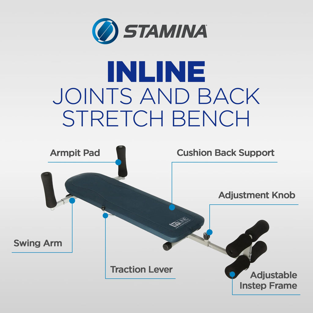 InLine Back Stretch Bench System Blue Gray Ergonomic Back Stretching Support for Home Gym Training