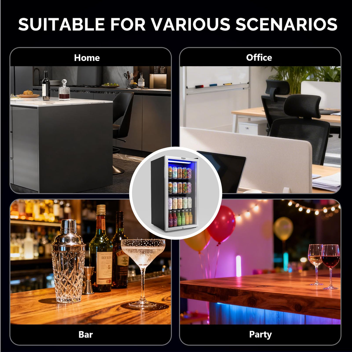 3.3 cu ft beverage refrigerator cooler double glass door adjustable shelf with lock 32 to 50 Fahrenheit black