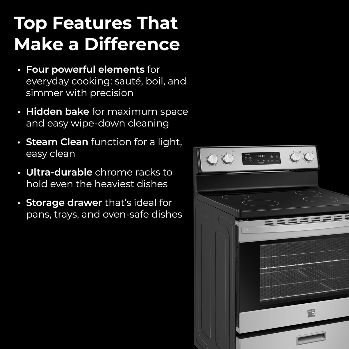 Freestanding 5.2 cu ft Rear Control Electric Range with 4 Burner Cooktop in Stainless Steel
