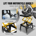 350 Lbs Motorcycle Lift Jack Table Hydraulic Foot Operated Scissor Lift for Bike Stand 4 Wheels Black
