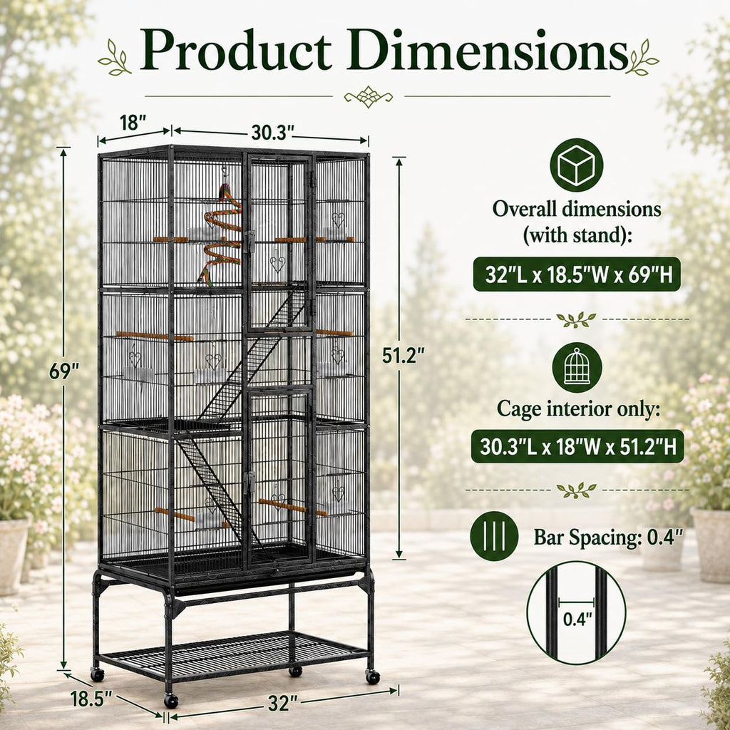 69 inch large bird cage for parakeets budgies 3 tier flight cage for small birds and pet birds