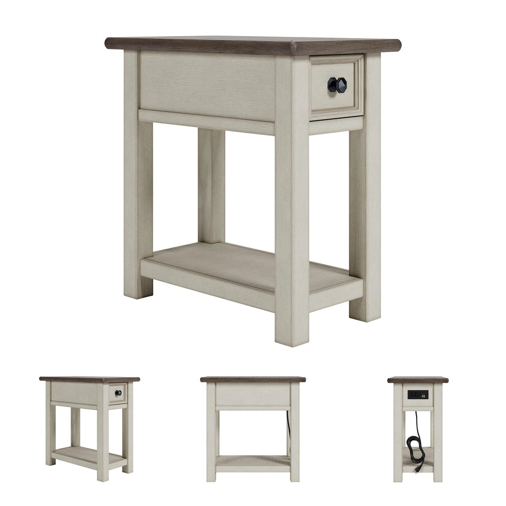 Bolanburg Narrow End Table with Built In Charging Station USB Ports Living Room Bedroom Furniture