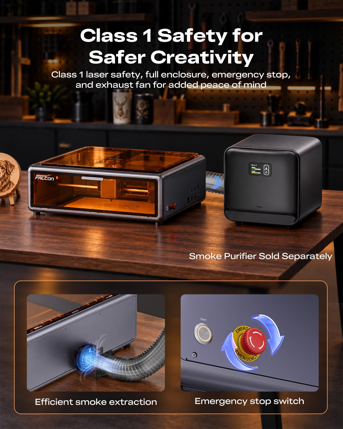 Falcon A1 10W Laser Engraver 80W Enclosed 600mm/s HD Camera Auto Pos Smart Recognition Wood Metal Class 1