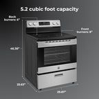 Freestanding 5.2 cu ft Rear Control Electric Range with 4 Burner Cooktop in Stainless Steel