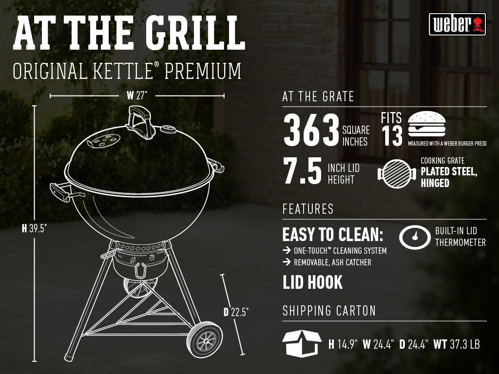 Original Kettle Premium Charcoal Grill 22 Inch Black Outdoor Barbecue Grill for Family Cooking