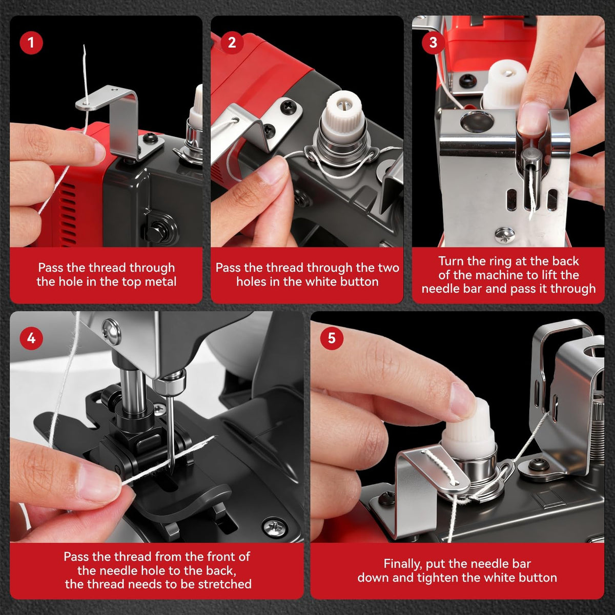 Cordless Bag Sewing Machine with 2x3.0Ah Batteries Portable Electric Handheld Stitcher for Fabric
