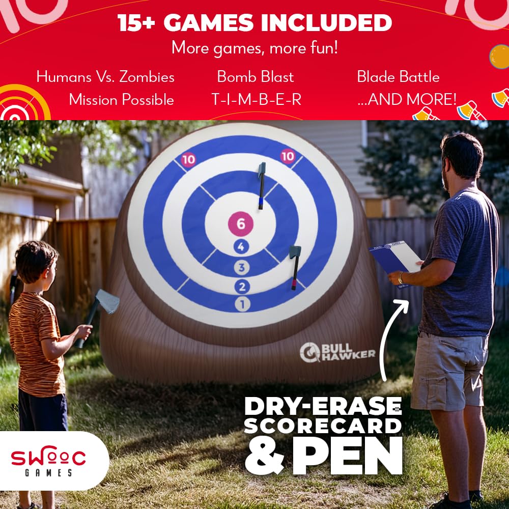 Bull Hawker Giant Axe Darts 15 Plus Games Axe Throwing Backyard Game with Air Pump Outdoor Adults Family Party