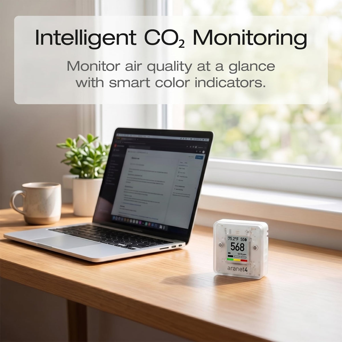 Indoor Air Quality Monitor Aranet4 Wireless CO2 Detector for Home Office with NDIR CO2 Sensor