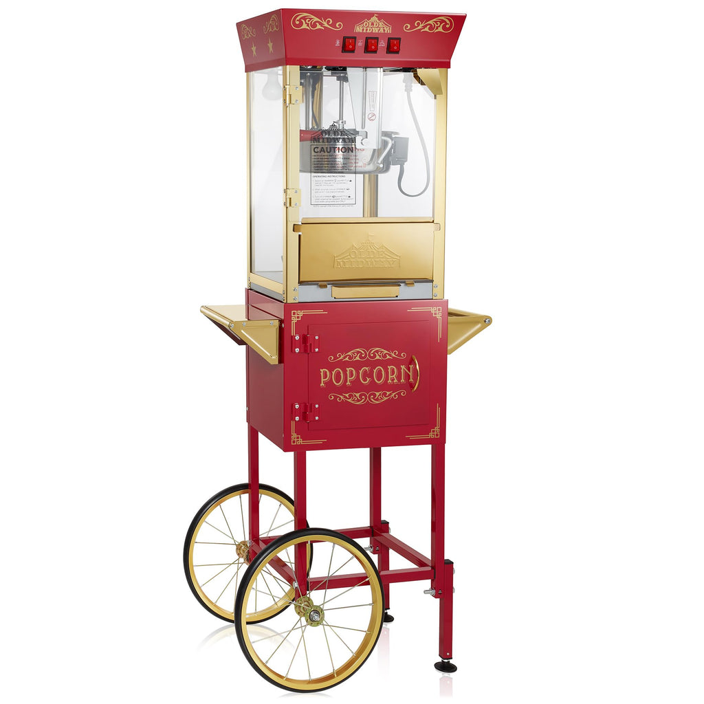 Movie Theater Style Popcorn Machine Maker with Cart 10 Ounce Kettle Red Vintage Popper on Wheels
