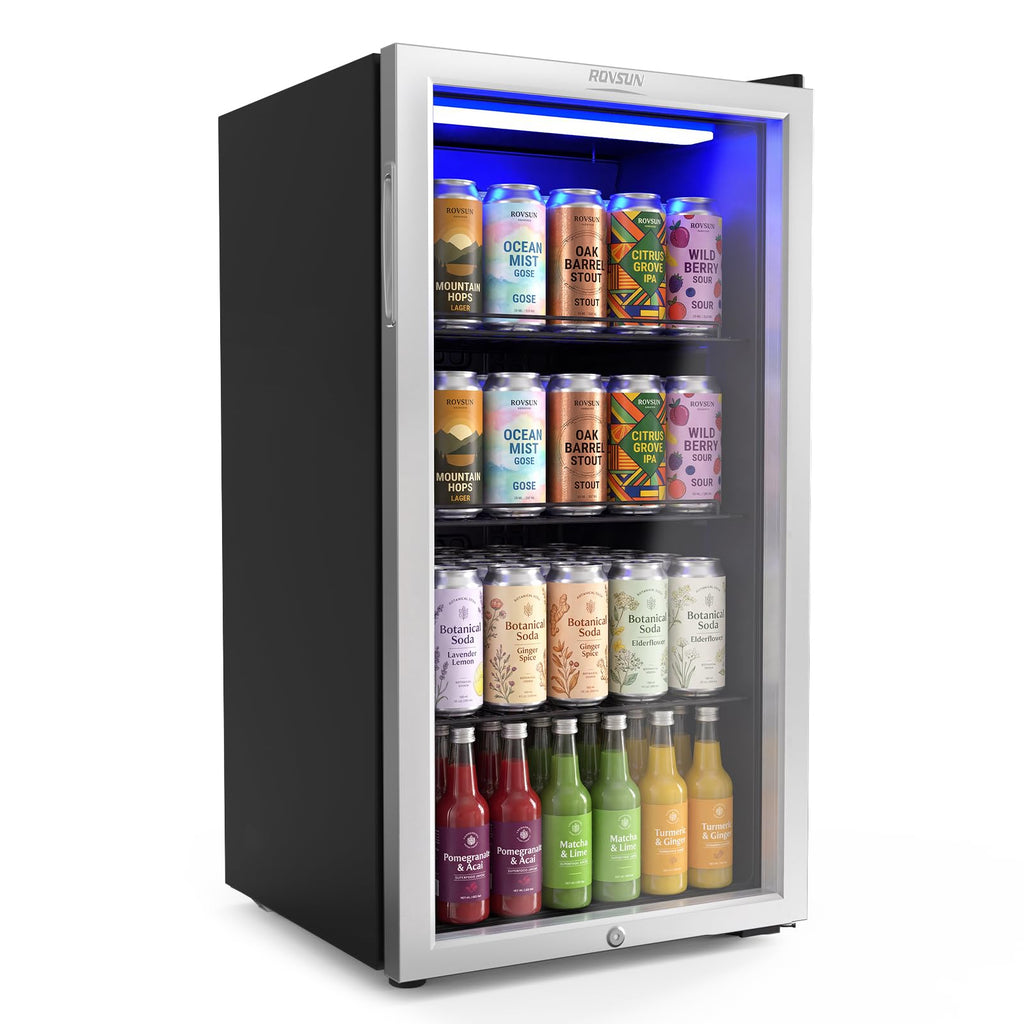 3.3 cu ft beverage refrigerator cooler double glass door adjustable shelf with lock 32 to 50 Fahrenheit black