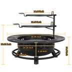 35 inch wood burning BBQ fire pit with 2 cooking grates charcoal pan cover lid round table for patio bonfire