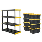 Heavy Duty 4 Tier Garage Storage Shelves with 8 Pack 27 Gallon Storage Bins and Lids Space Saving Organizer