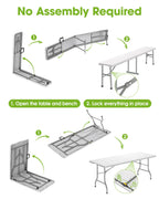 6FT Folding Table and 2 Chairs Set Sturdy Portable Picnic Table for Camping Garden BBQ White