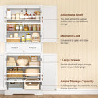 Storage Cabinet Pantry with 2 Adjustable Shelves Large Drawer 4 Doors Bathroom Kitchen Living Room White