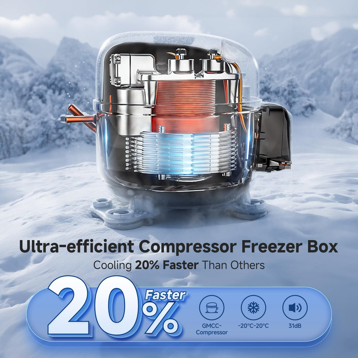 Car Refrigerator 26QT Portable Freezer IPX4 Waterproof Cooler Ultra Quiet Truck Camping Travel 12V 24V DC AC