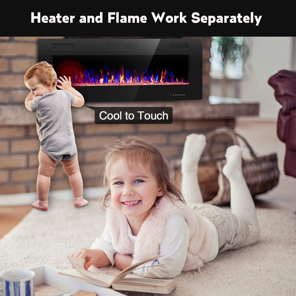 Modern Recessed and Wall Mounted Electric Fireplace 50 Inch Indoor Heater for Living Room Home